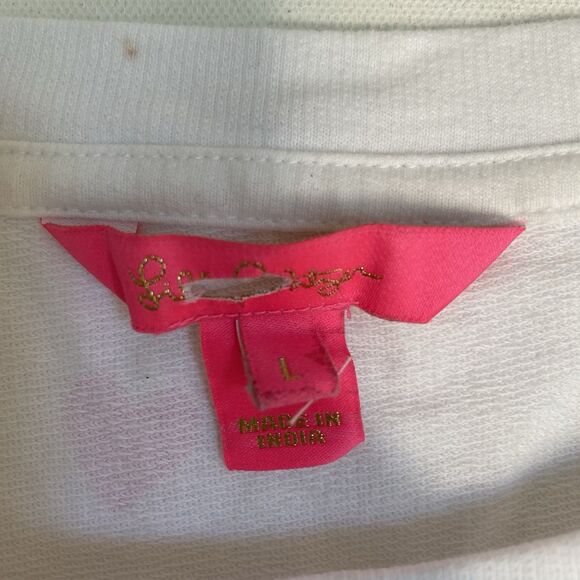 Lilly Pulitzer Sweatshirt L White Pink Hearts Romantic Dreamy Barbie Princess - Picture 3 of 6